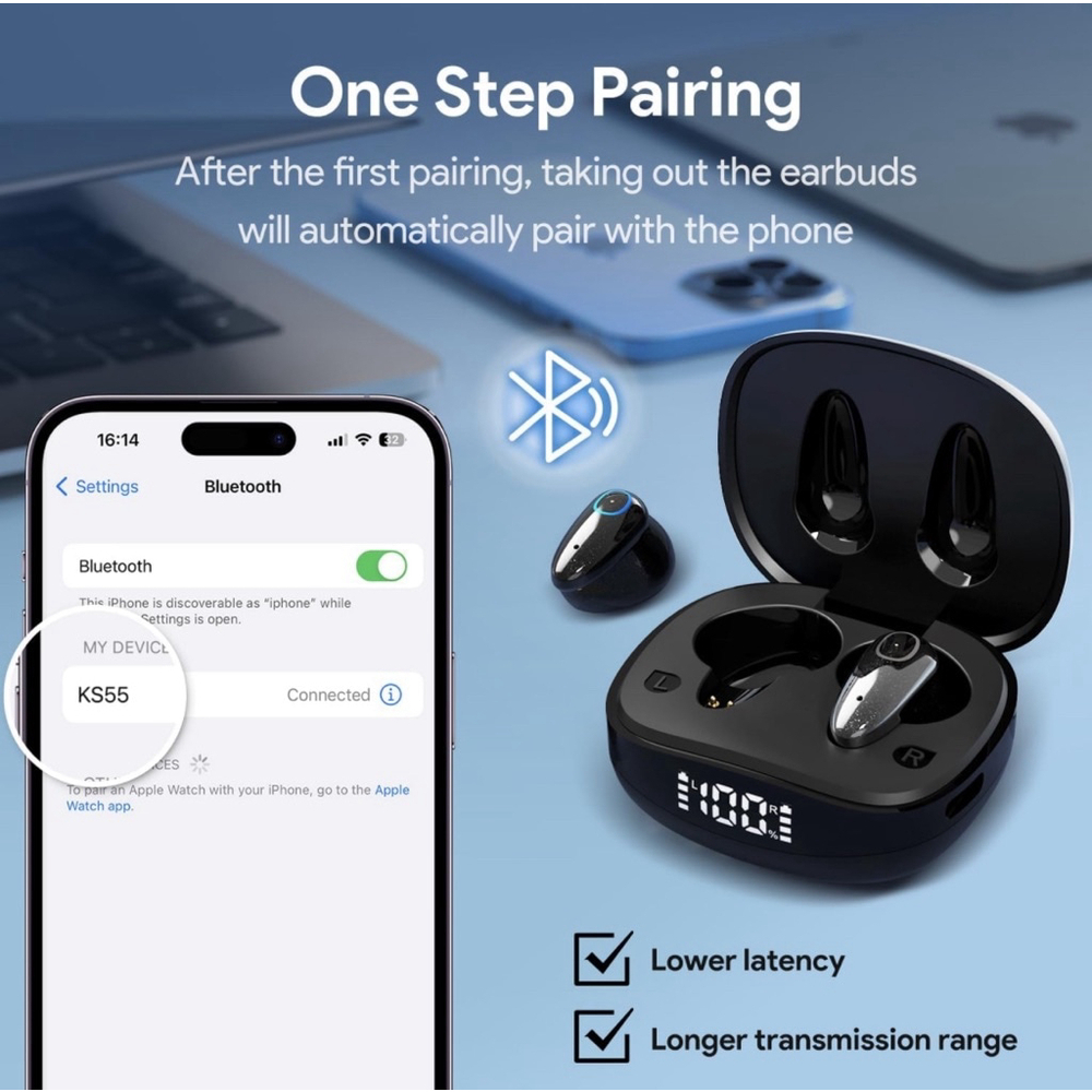 Wireless Earbuds w/Digital Display Charging Case • Compatible w/iPhone & Android - Picture 10 of 13